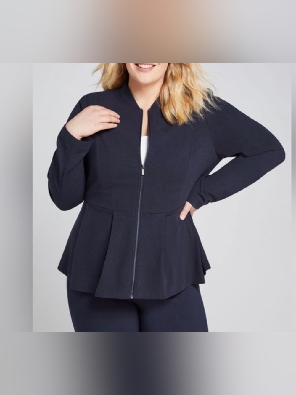 Lane Bryant Navy Zip Front Peplum Blazer size 14